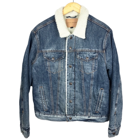 Lucky Brand Blue Denim Jacket with White Sherpa Collar - Picture 1 of 11
